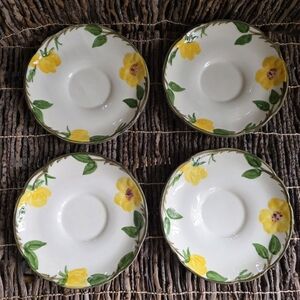 Vintage Franciscan Meadow Rose Floral Yellow and Green 4 Pc Saucers